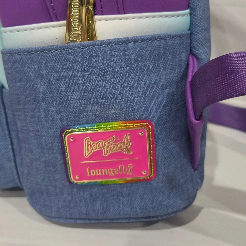 Lisa Frank Loungefly Forrest the Panda Mini Backpack Rainbow Denim Purple Bag